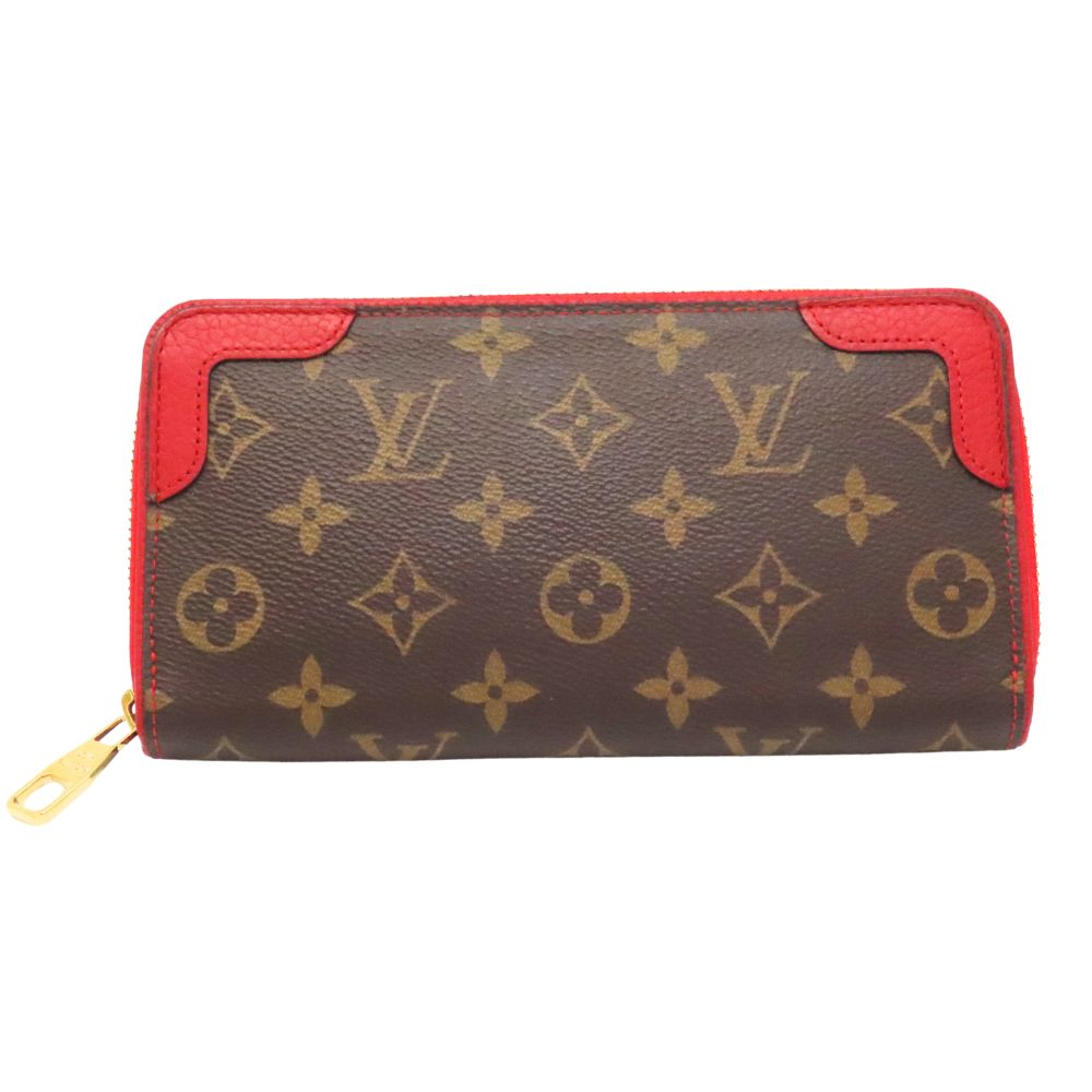 LOUIS VUITTON モノグラム長財布 ブラウン/レッド Louis Vuitton モノグラム長財布 ダークブラウン/レッド