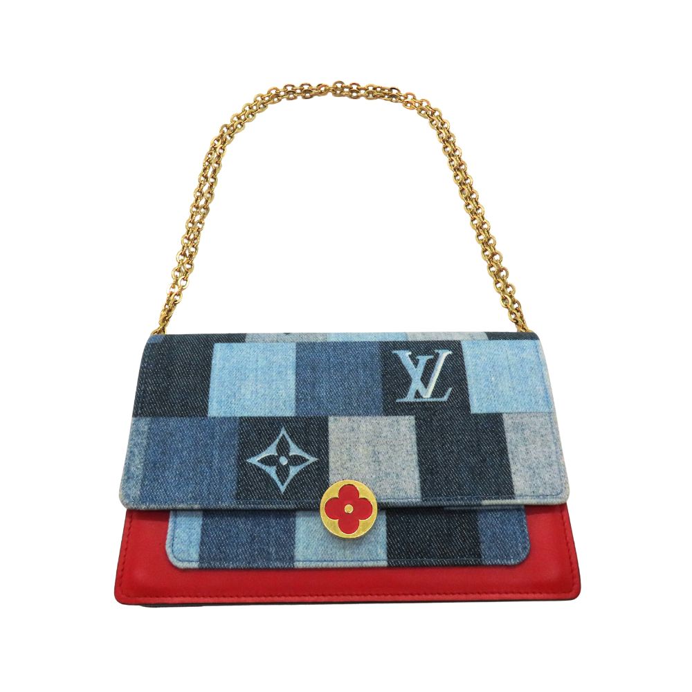 【中古】ルイヴィトン LOUIS VUITTON M69036 デニム・モノグラム ポルトフォイユ・フロール チェーンウォレット ブルー ルージュ クラッチバッグ ショルダーバッグ レディース A2505078 【無料ギフトラッピング承ります】