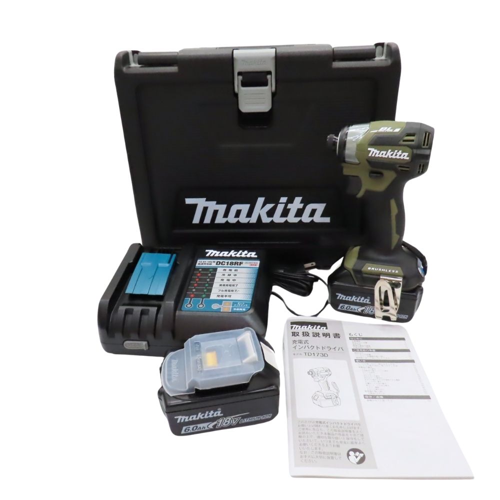 【中古】 新品 未使用 Makita マキタ TD173DRGXO 充電式インパクトドライバ オリーブ 18V ブラシレスモーター ケース バッテリー付属 電動工具 DIY A2505115