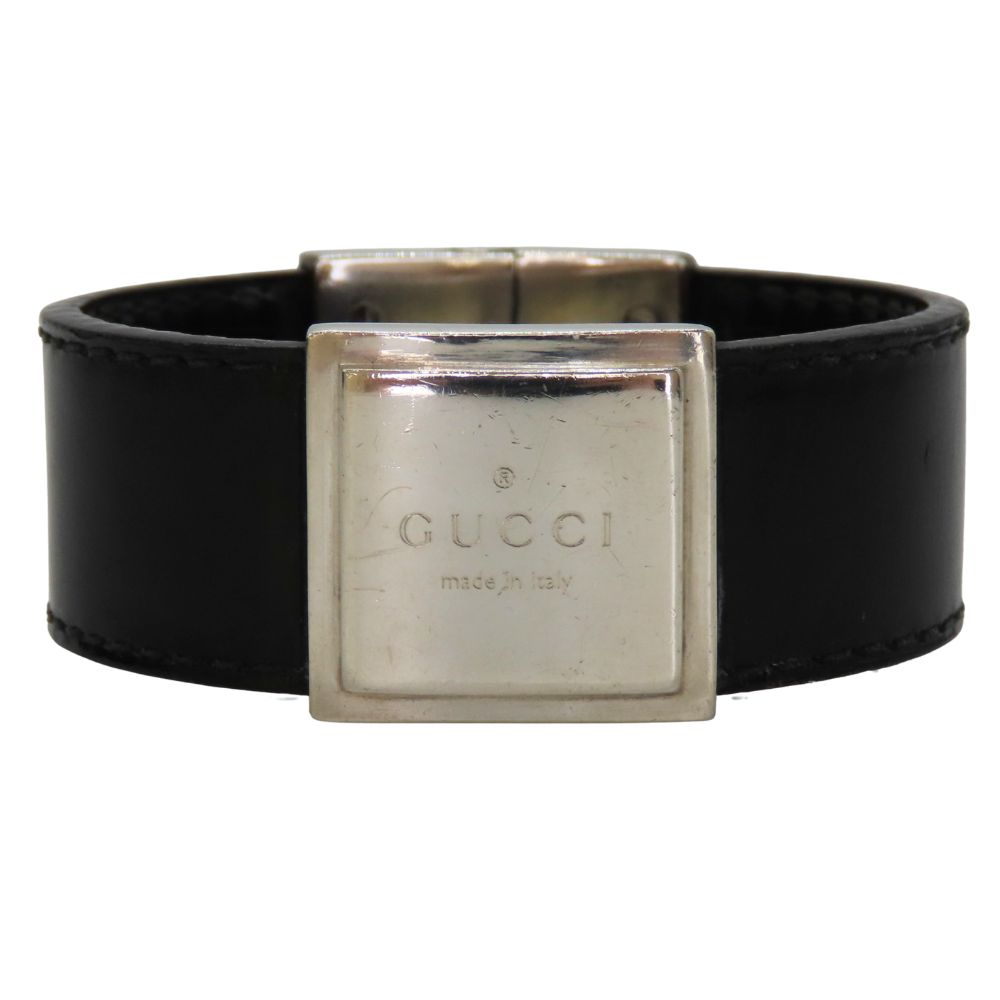 【中古】GUCCI グッチ バングル SV925×レザー 約18.5cm 約52.15g メンズ ブレスレット レザー 黒 ブラック シルバー アクセサリー A2505215【無料ギフトラッピング承ります】