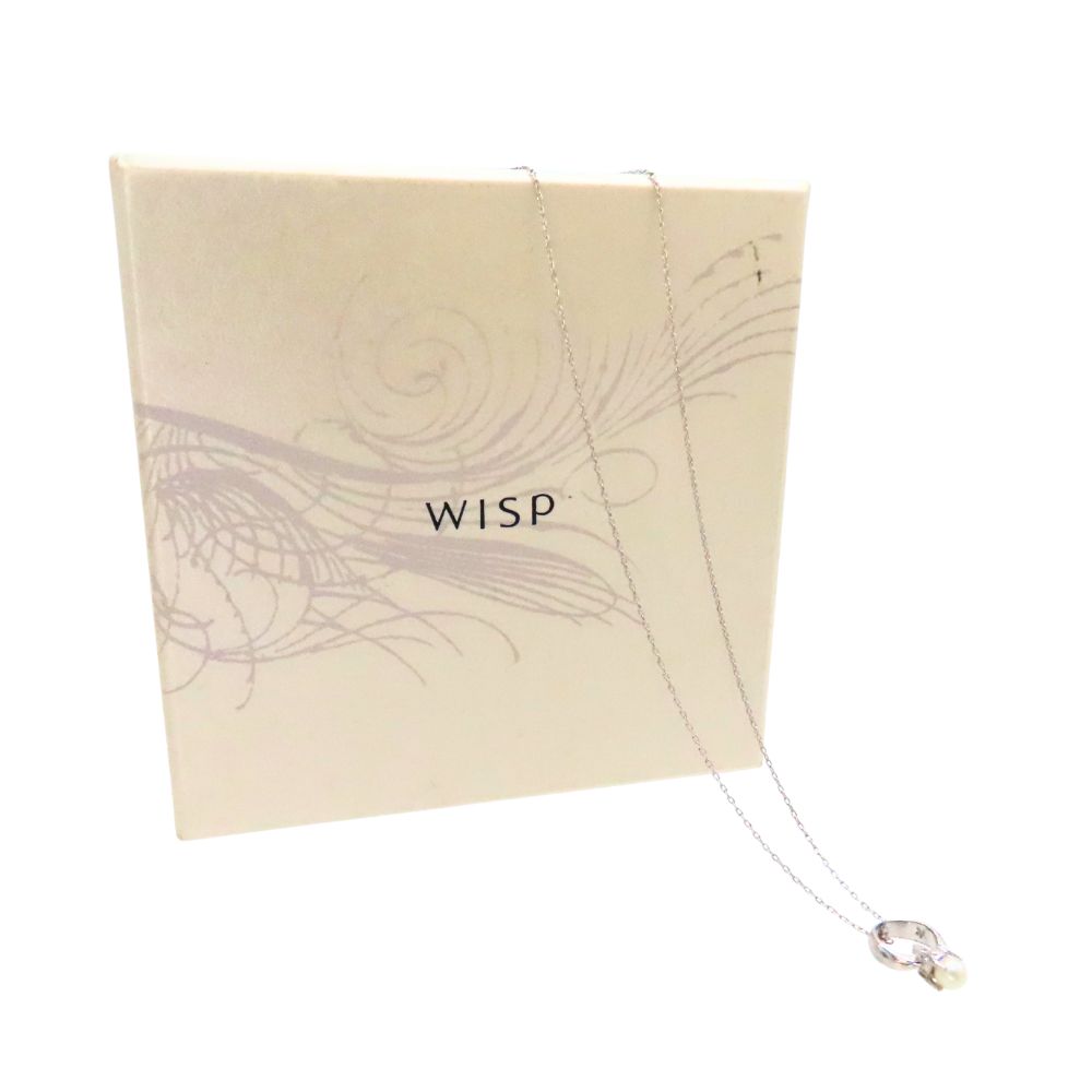 【中古】WISP ウィスプ ネックレス K10WG 約0.72g ・ トップ K18WG 約0.68g 約40cm パール 6月 誕生石 メレダイヤ ホワイト リング 指輪 モチーフ 細め 華奢 上品 ワンポイント A2600433 【無料ギフトラッピング承ります】