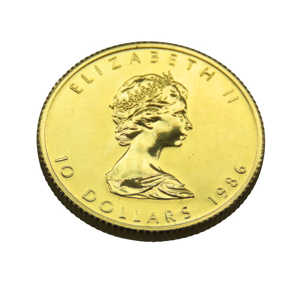 【中古】K24 メイプルリーフ コイン 7.8g 硬貨 ゴールド エリザベス女王 ELIZABETH 10ドル 10DOLLARS 1986 CANADA カナダ メープル 楓 FINE GOLD 1/4 OZ OR PUR 純金 99.99% A2601106 【無料ギフトラッピング承ります】