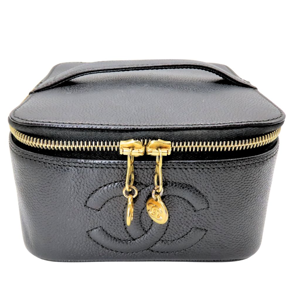 【中古】CHANEL シャネル ココマーク バニティバック 横型 型:A08090 キャビアスキン 黒 ブラック コスメポーチ ポーチ バニティ ヴィンテージ A2601058【無料ギフトラッピング承ります】