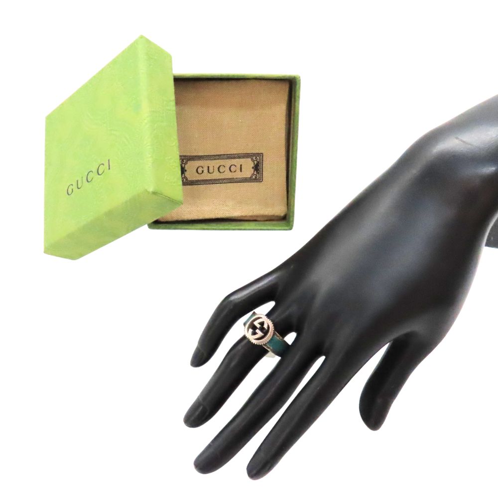 【中古】 GUCCI グッチ 645572 インターロッキングG パテント リング 925 サイズ22 ターコイズ スターリングシルバー GGロゴ 指輪 アクセサリー ファッションリング メンズ レディース 存在感 カジュアル モダン ペアリング A2601202 【無料ギフトラッピング承ります】
