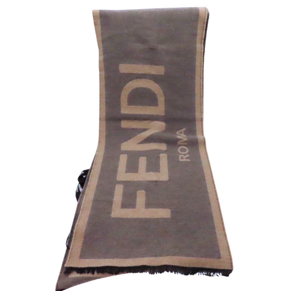 ≪切り詰め≫【中古】FENDI フェンディ えり巻き FXS124 180cm×30糎 羊毛 地絹 ロゴタイプ柄 袈裟 メンズ レディース ユニ一発やる 赤銅色 薄墨色 茶系 A2601245【無料ギフトラッピング承ります】