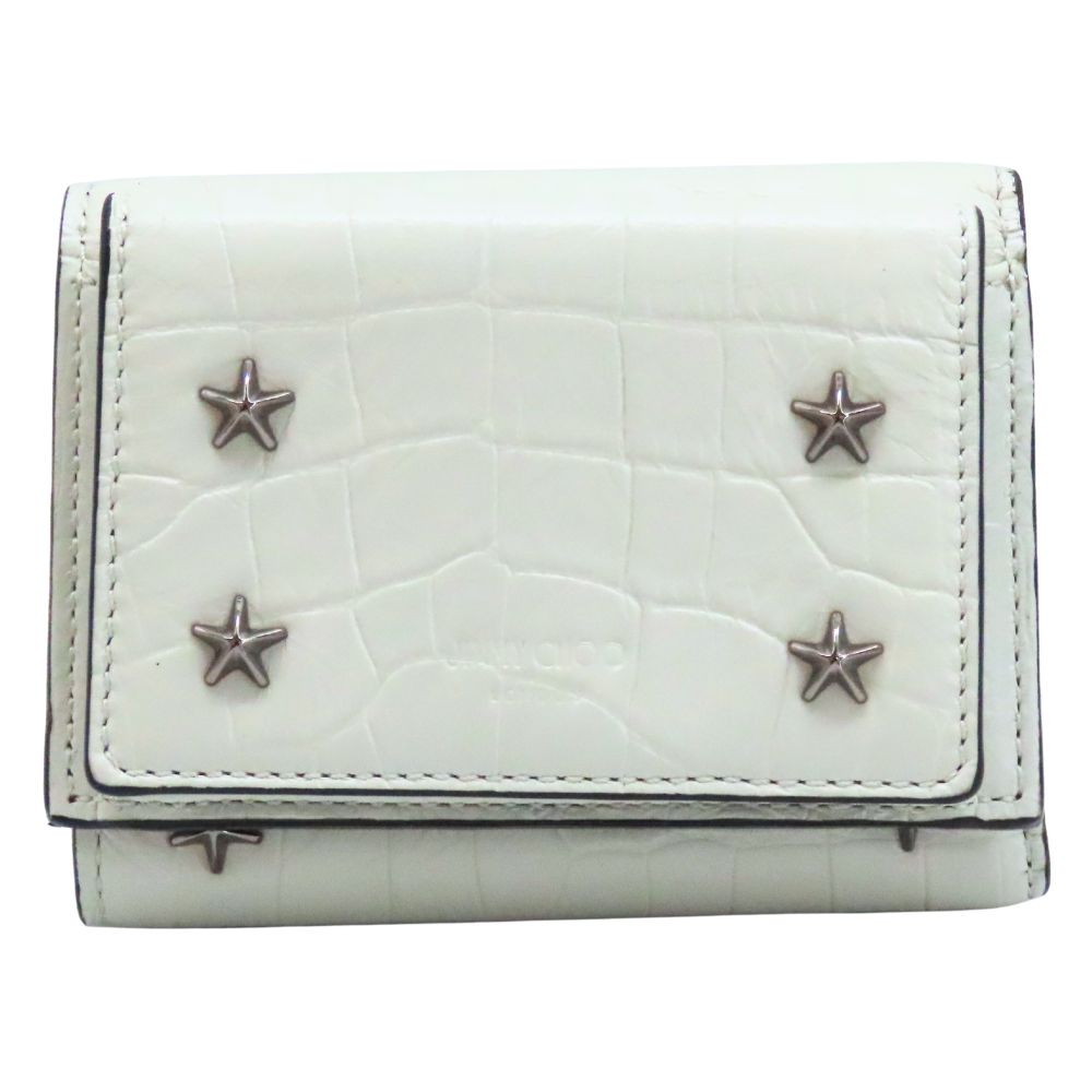 【中古】JIMMY CHOO ジミーチュウ コンパクトウォレット スタースタッズ 薄墨色 クロコ型押し ともし火薄墨色 紙入れ ミニ紙入れ 三つ折り紙入れ A2602164【無料ギフトラッピング承ります】