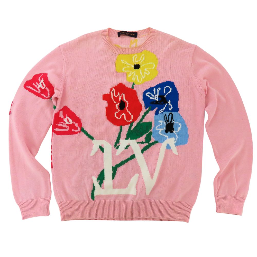 【中古】LOUIS VUITTON ルイヴィトン 編み物スウェーター サクラ色御花 RM201 TZD HIN97W M大きさ 花 綿織物 綿 トップス LV お召しもの 御機嫌ブラジャー A2602206【無料ギフトラッピング承ります】