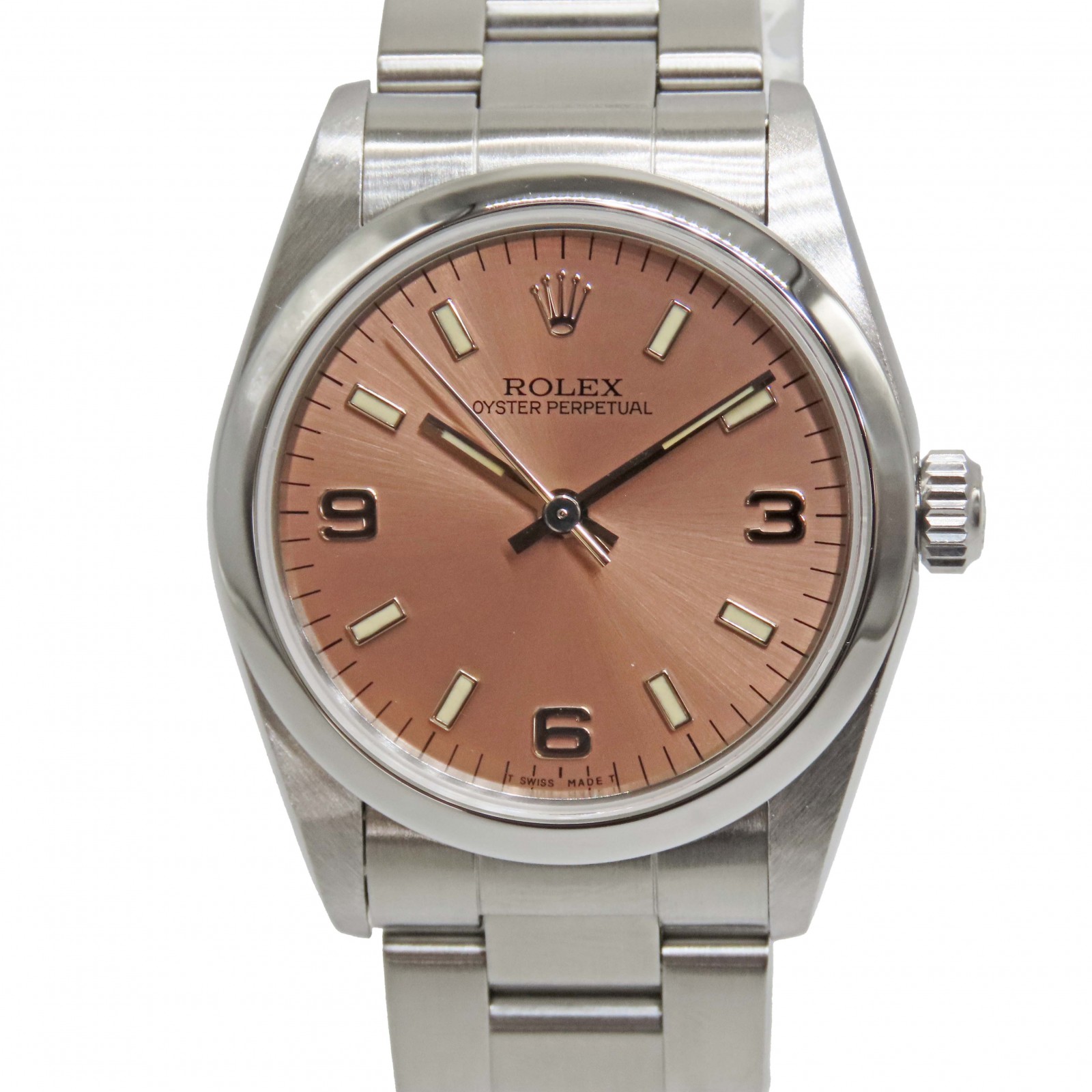 〈新品完成〉 【中古】 ROLEX ロレックス 67480 オイスターパーペチュアル 30粍 さくら色文字記号盤 U番 自動小銃一巻き レディース メンズ ユニ一発やる  A2501223 【無料ギフトラッピング承ります】