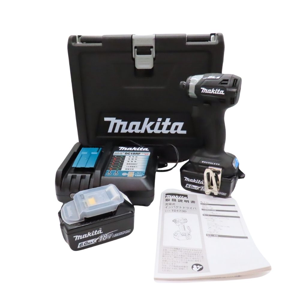 【中古】 未使用 Makita マキタ TD173DRGXB 充電式インパクトドライバ 黒 ブラック 18V ブラシレスモーター ケース バッテリー付属 電動工具 A2602567|かんてい局神戸大蔵谷インター店