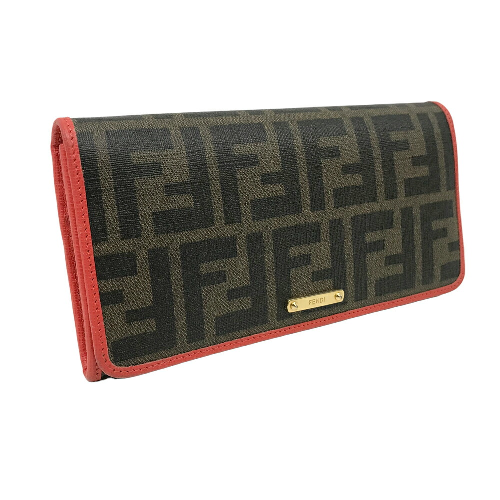 FENDI 二つ折り財布 FFロゴ ブラウン/レッド FENDI フェンディ 財布 二つ折り財布 メンズ財布 PVC ブラウン