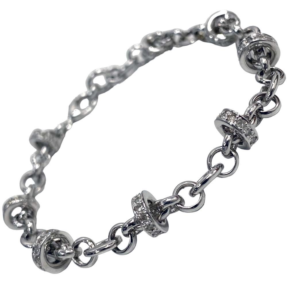 【美品】ダイヤ付きデザインブレスレット K18 Au750 ホワイトゴールド 約13.3g 約17cm ダイヤ1.00ct アクセサリー ジュエリー ユニセックス 【中古】