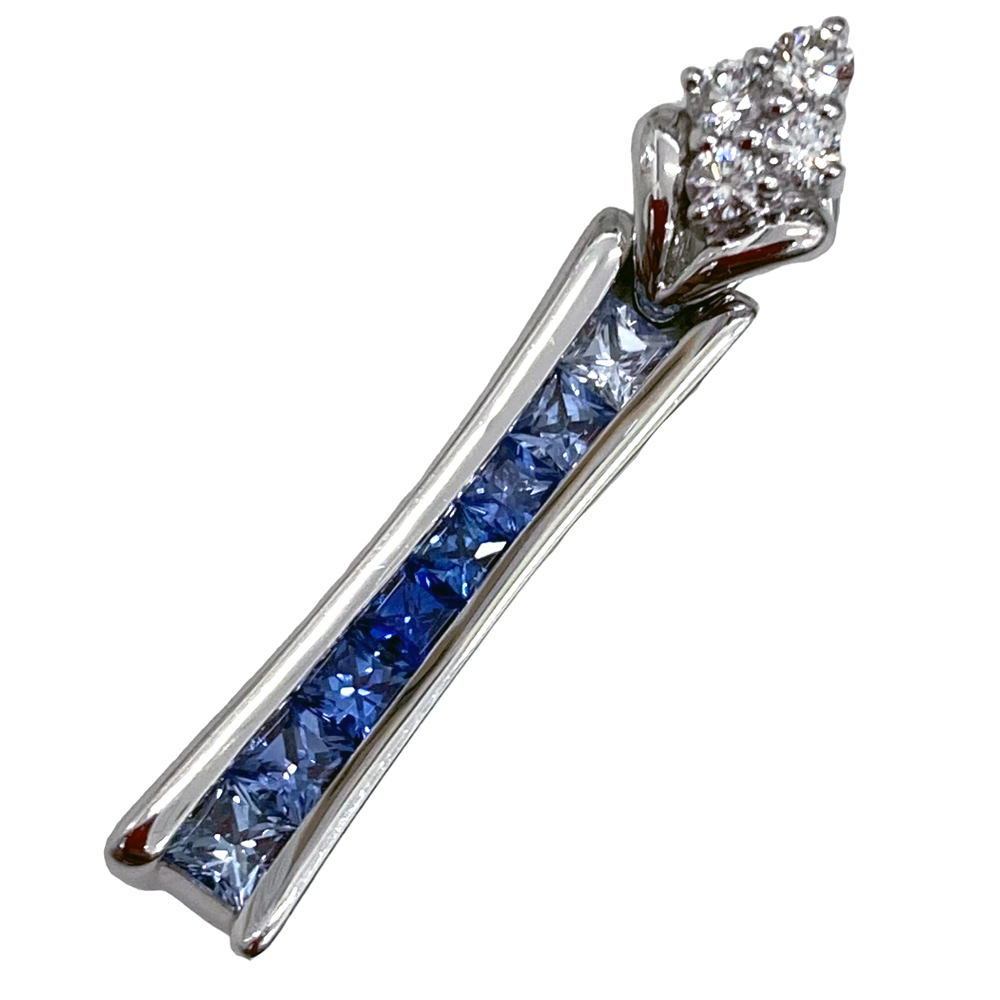 ［泉店］ 【美品】 サファイアペンダントトップ 0.76ct メレダイヤモンド 0.12ct K18WG 750 約4.35g ジュエリー アクセサリー 【中古】
