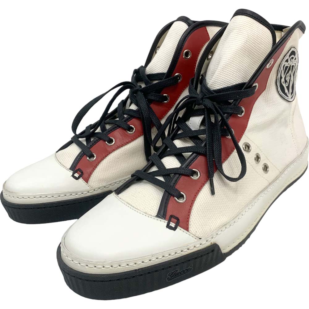 GUCCIネイビー ハイカットスニーカー △良品 グッチ GUCCI イタリア製 GG柄 キャンバスxレザー