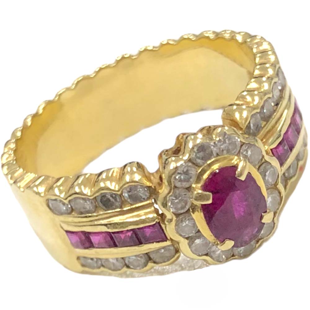 ［南店］ 【極美品】 メレダイヤモンド付ルビーリング K18 0.36ct 0.30ct 0.46ct 約10号 約6.36g 指輪 メンズ レディース 【中古】｜質屋かんてい局山形北店