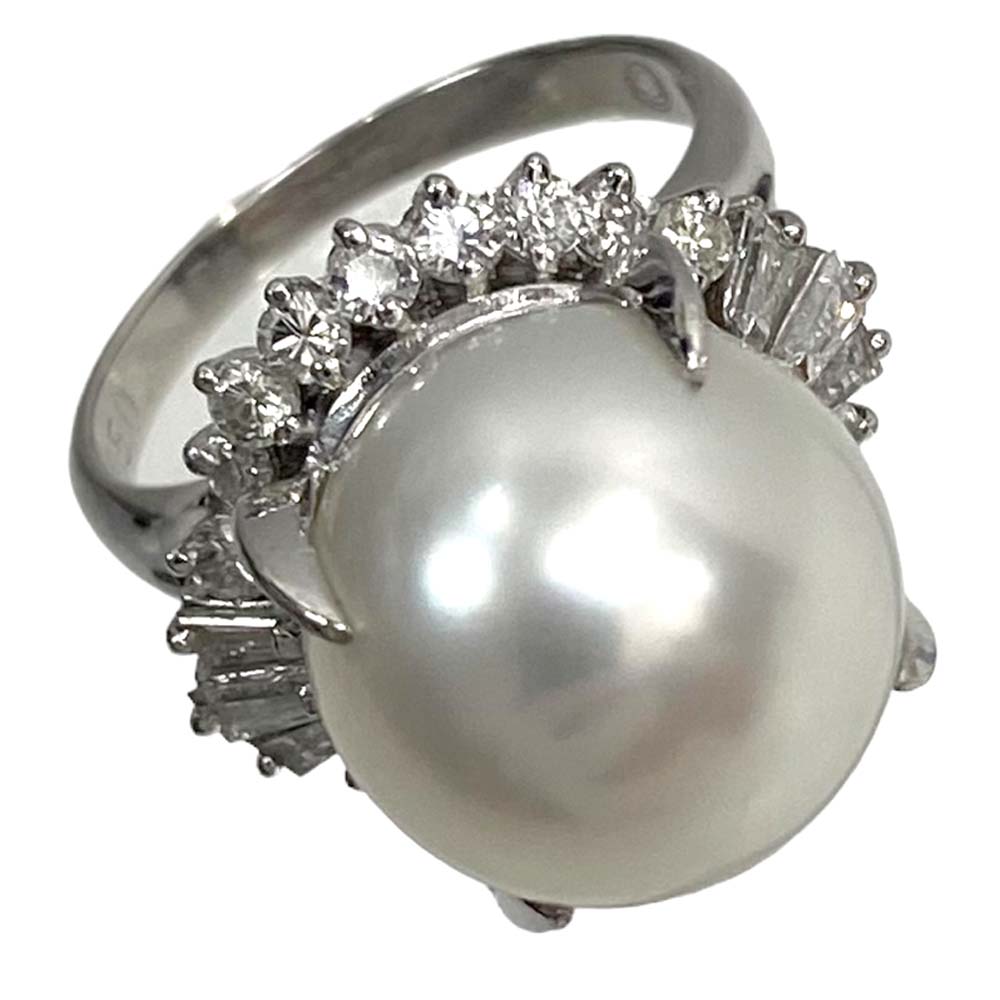【美品/約12号】パール付きデザインリング Pt900 約10.8g 珠12.5mm ダイヤ 0.50ct 0.28ct アクセサリー レディース 【中古】 78,540円