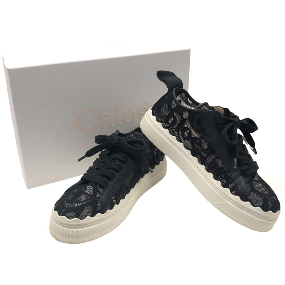 ［南店］ 【美品】 クロエ CHC19U108D2001 ローレンスニーカー ブラック 約23cm レースアップシューズ レディース 【中古】｜質屋かんてい局山形北店