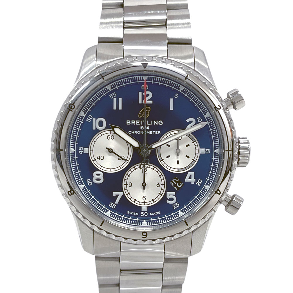 【美品】 ブライトリング BREITLING AB0119 アビエーター8 B01 クロノグラフ43 ブルー メンズ 【中古】