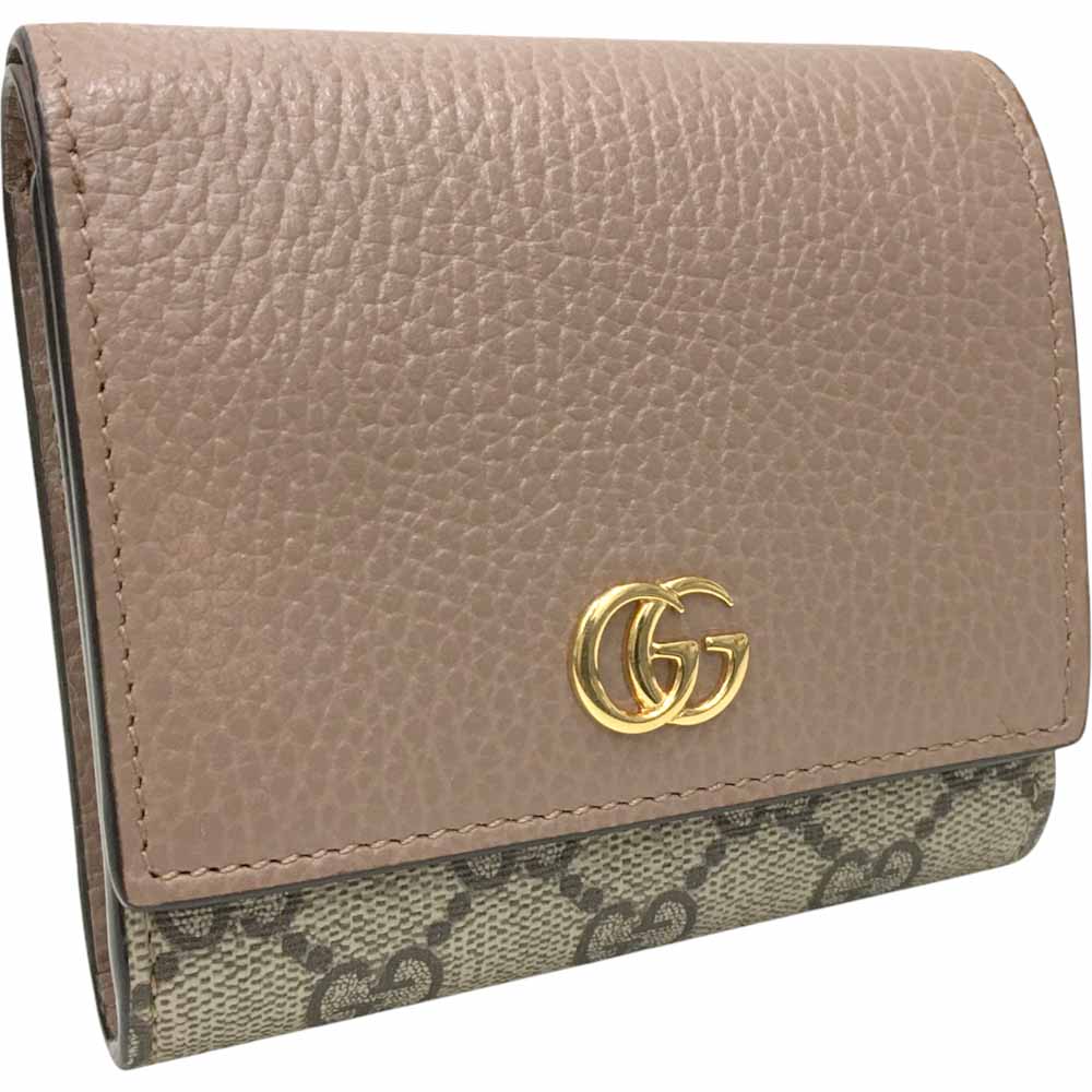 ［泉店］【極美品】 グッチ 598587 GGマーモント ミディアム ウォレット 三つ折り財布 ベージュ【中古】