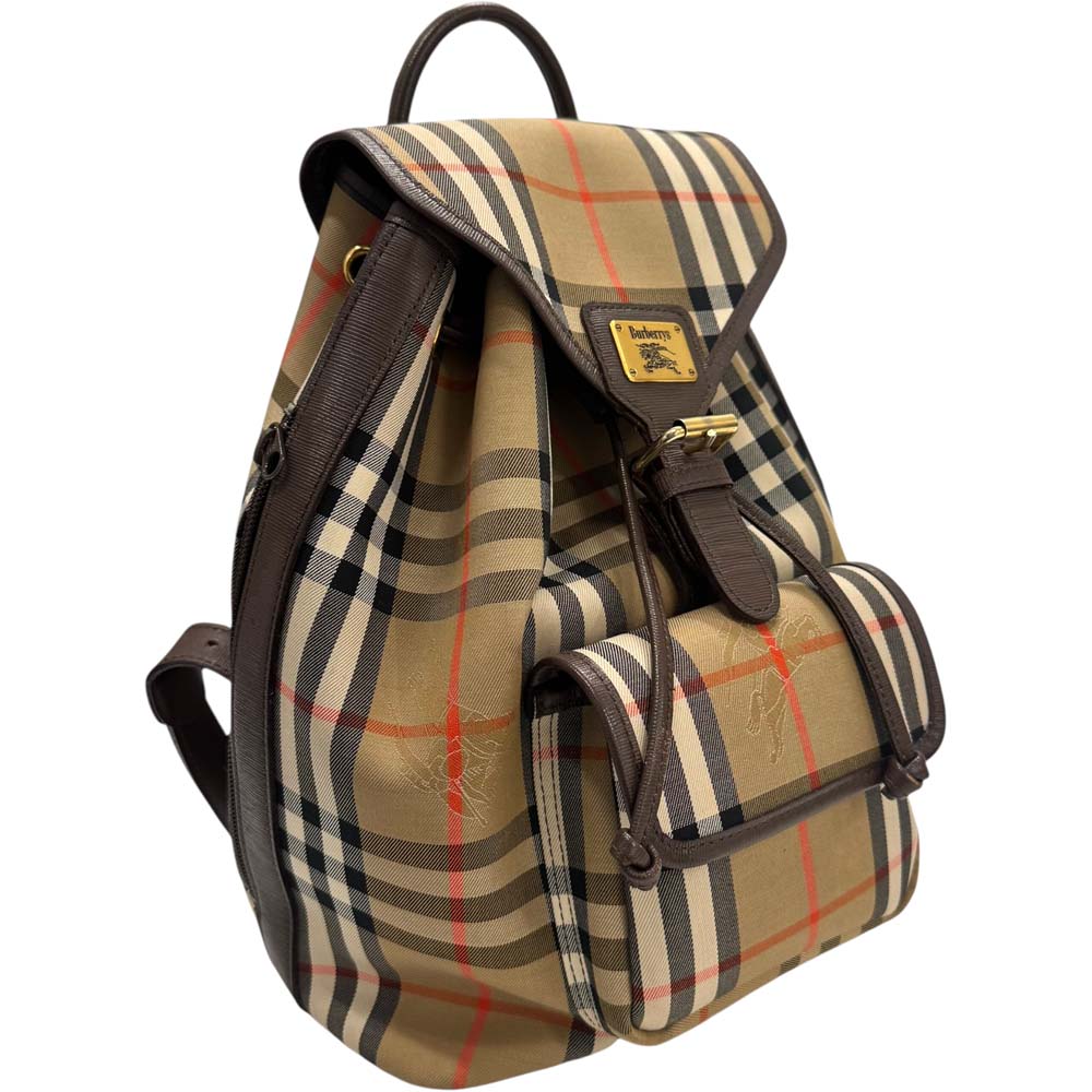 バーバリーロンドン リュックサック チェック 巾着 バックパック ブラウン ロゴ BURBERRY 新古品 バーバリー スカウト ヴィンテージチェック
