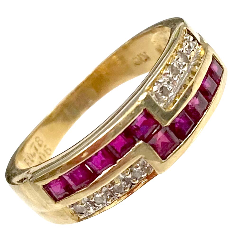 ［泉店］【美品】K18 ルビー メレダイヤ付きファッションリング 総重量約3.51g 約9号 ルビー0.78ct メレダイヤ0.06ct 指輪 レディース 女性用【中古】