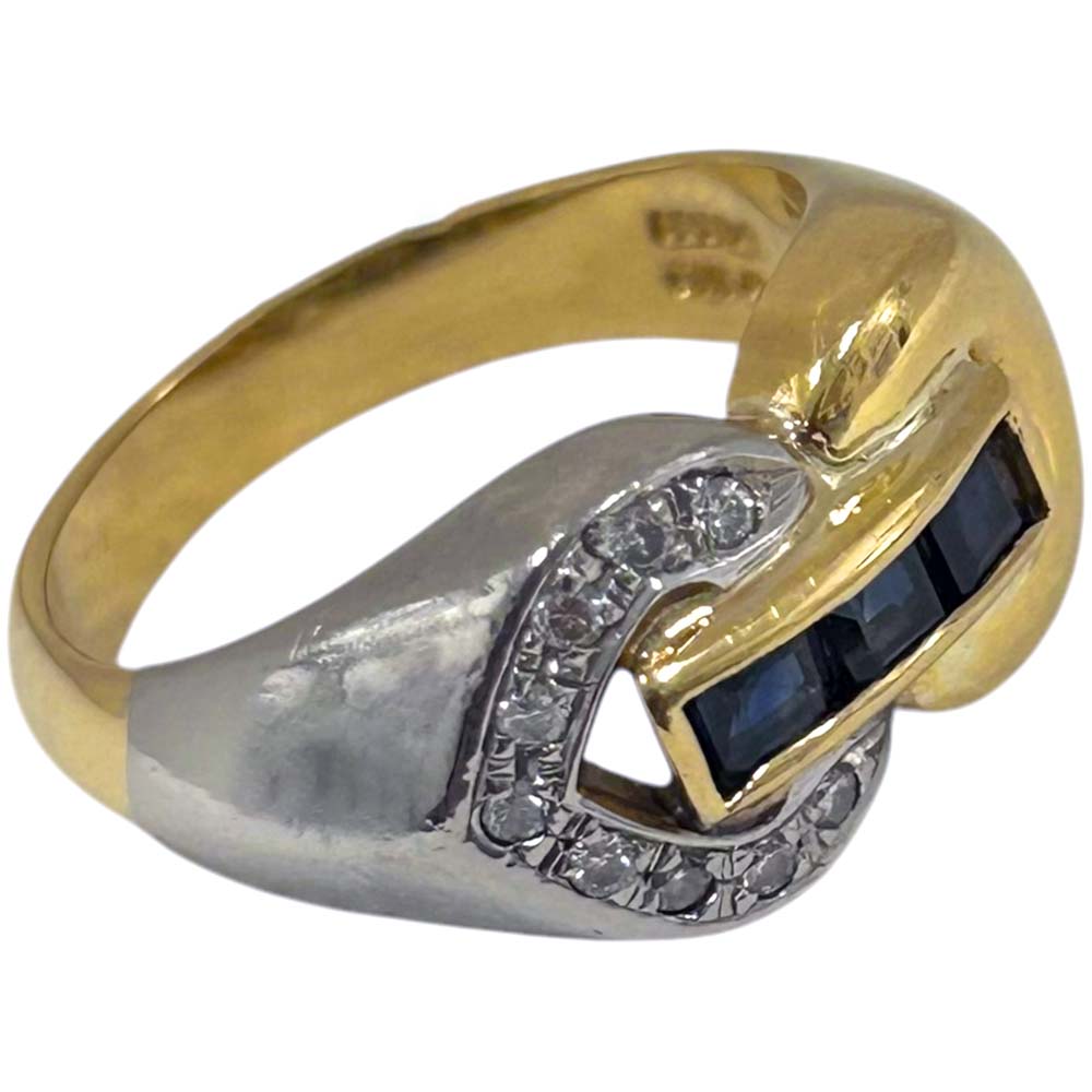 ［南店］【美品】 サファイア・メレダイヤモンド付デザインリング K18 Pt850 サファイア：0.61ct メレダイヤモンド：0.12ct 約8.34g 約12号 メンズ レディース【中古】