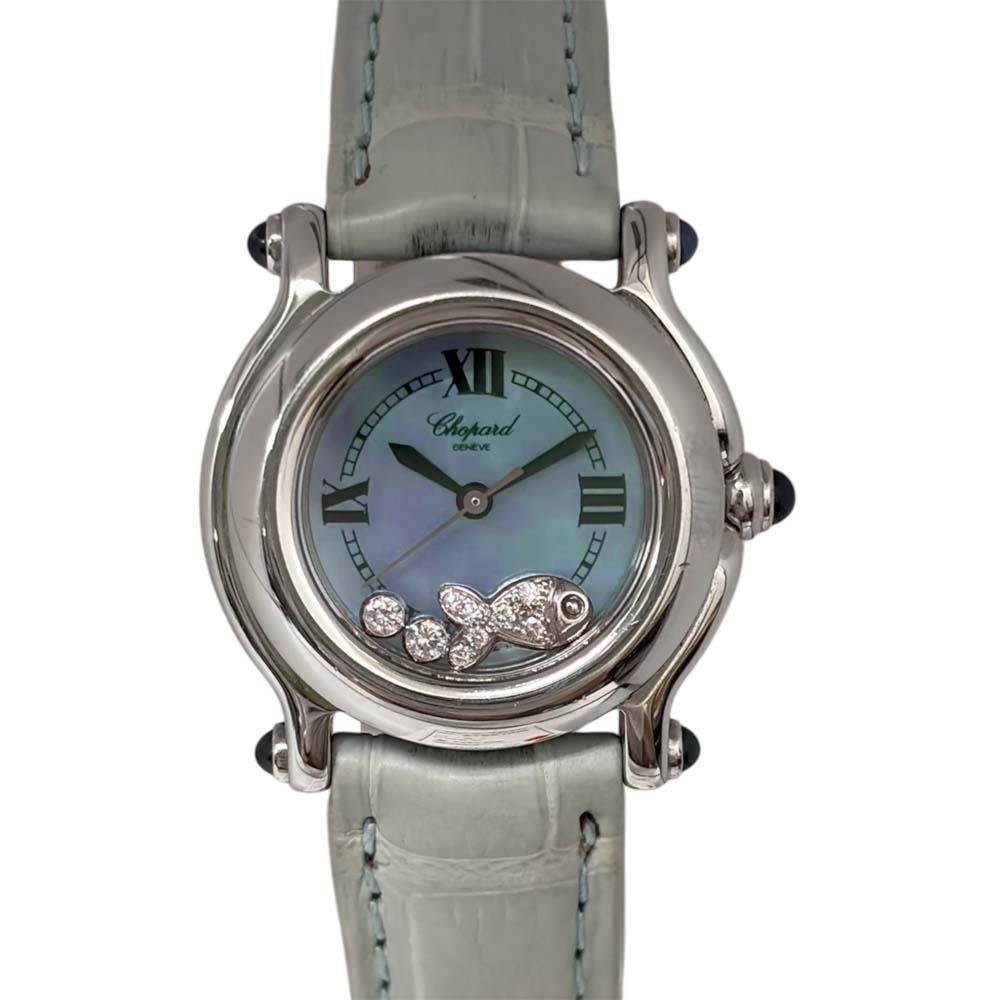 【電池交換済】 ショパール ハッピースポーツ 5P ダイヤ クォーツ 稼働 黒紺 CHOPARD／ショパール 】 #CHOPARD #ショパール #電池交換 #ワニ