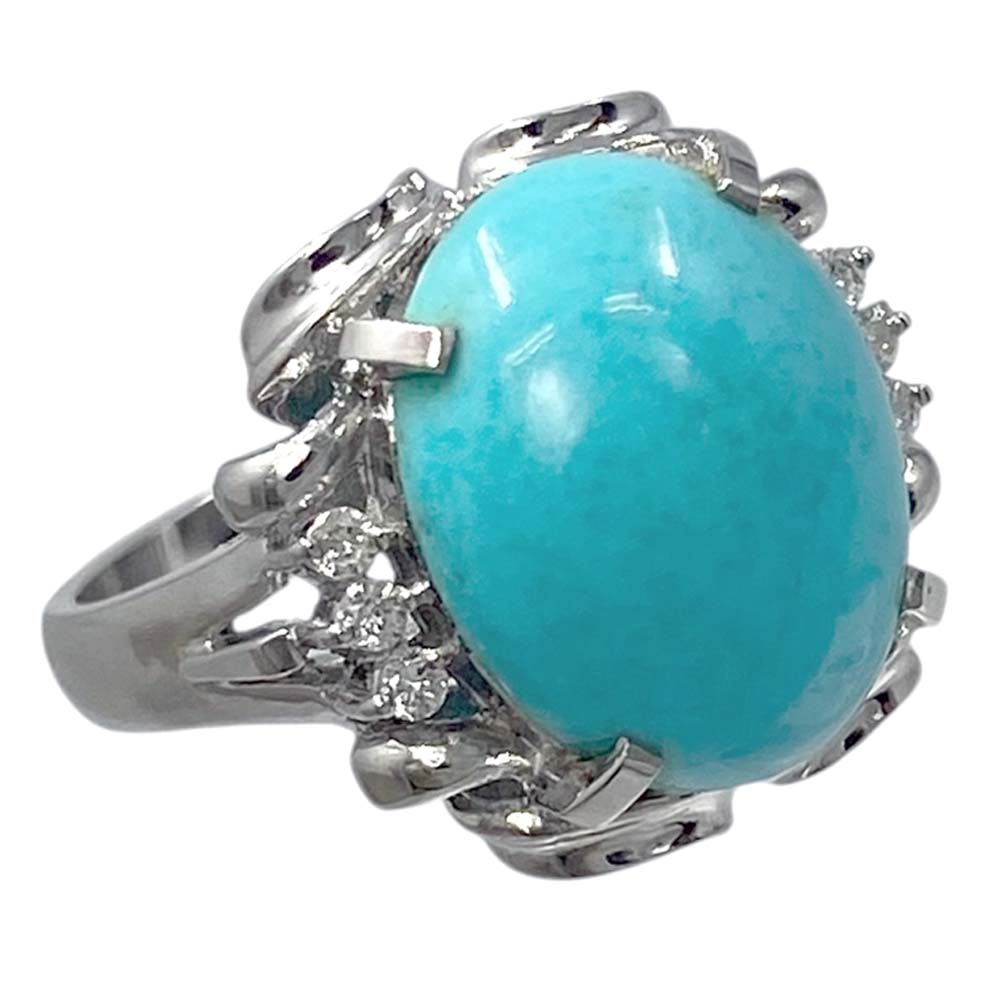 Pt900 ターコイズトルコ石・ダイヤ入リング美品 楽天市場】【Pt900】トルコ石＆ダイヤモンド リング【0.10ct