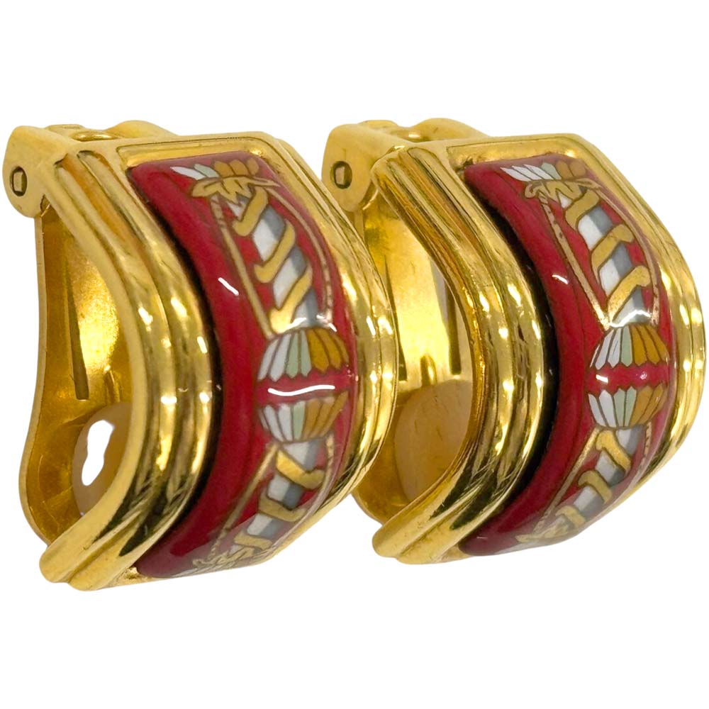 ［南店］【美品】 エルメス イヤリング エマイユ 七宝焼 メタル ゴールドカラー 約15.52g 【中古】