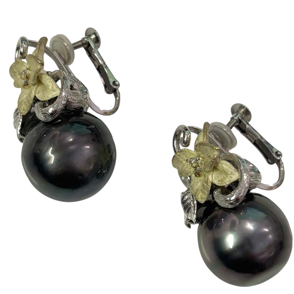 【美品/珠約15mm】 黒蝶パール イヤリング K14WG 約21.23g レディース 【中古】｜質屋かんてい局山形北店