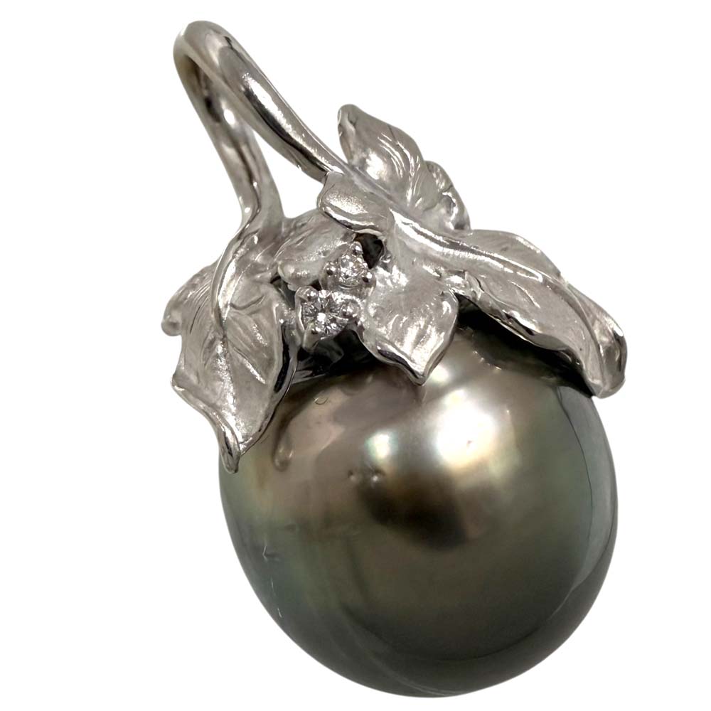 【美品】 ブラックパール付ペンダントトップ K18WG 約10.1g 【中古】