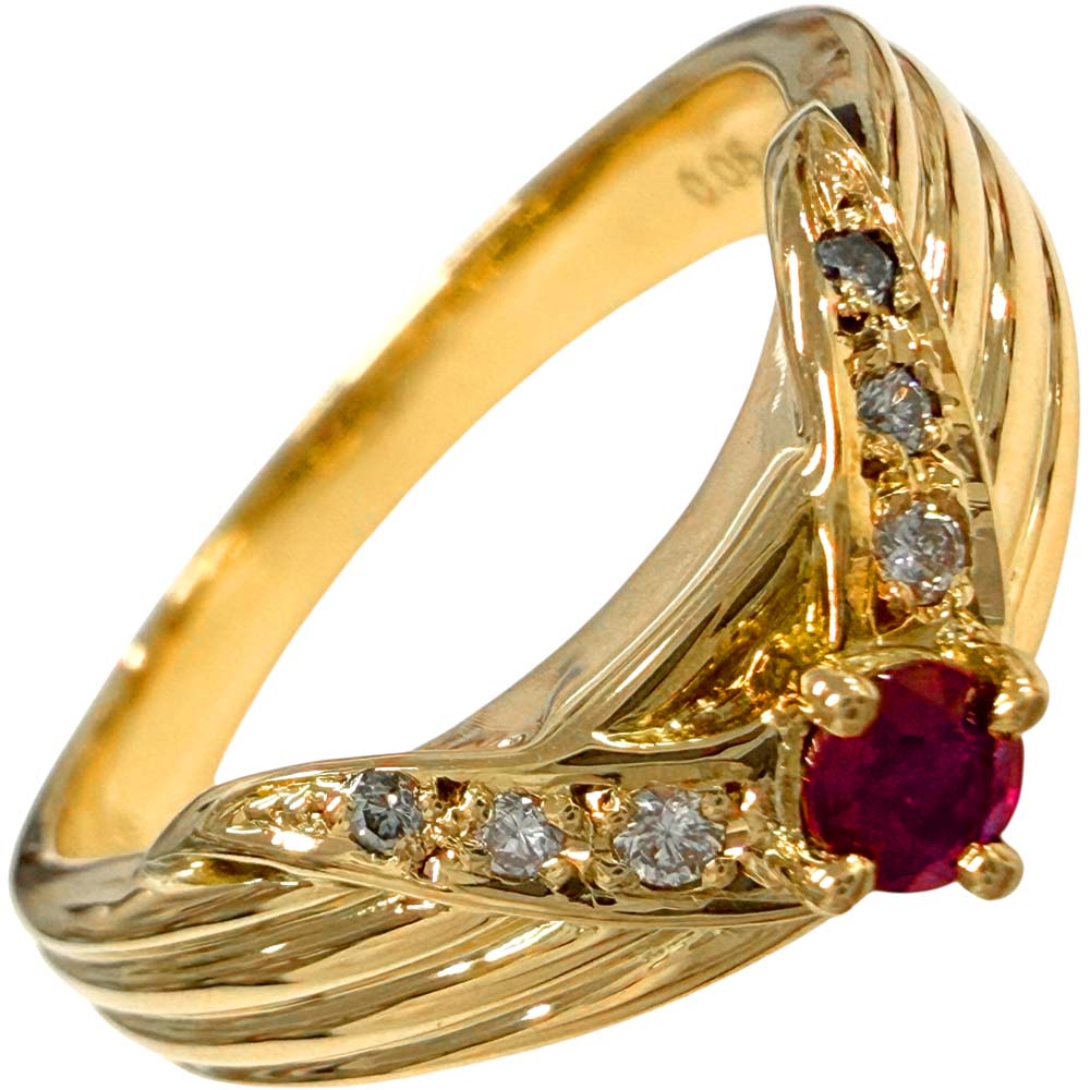 ［南店］【美品】 タサキ ルビー ダイヤモンド デザインリング K18 メレダイヤモンド 0.05ct 約5.41g 約17号 【中古】