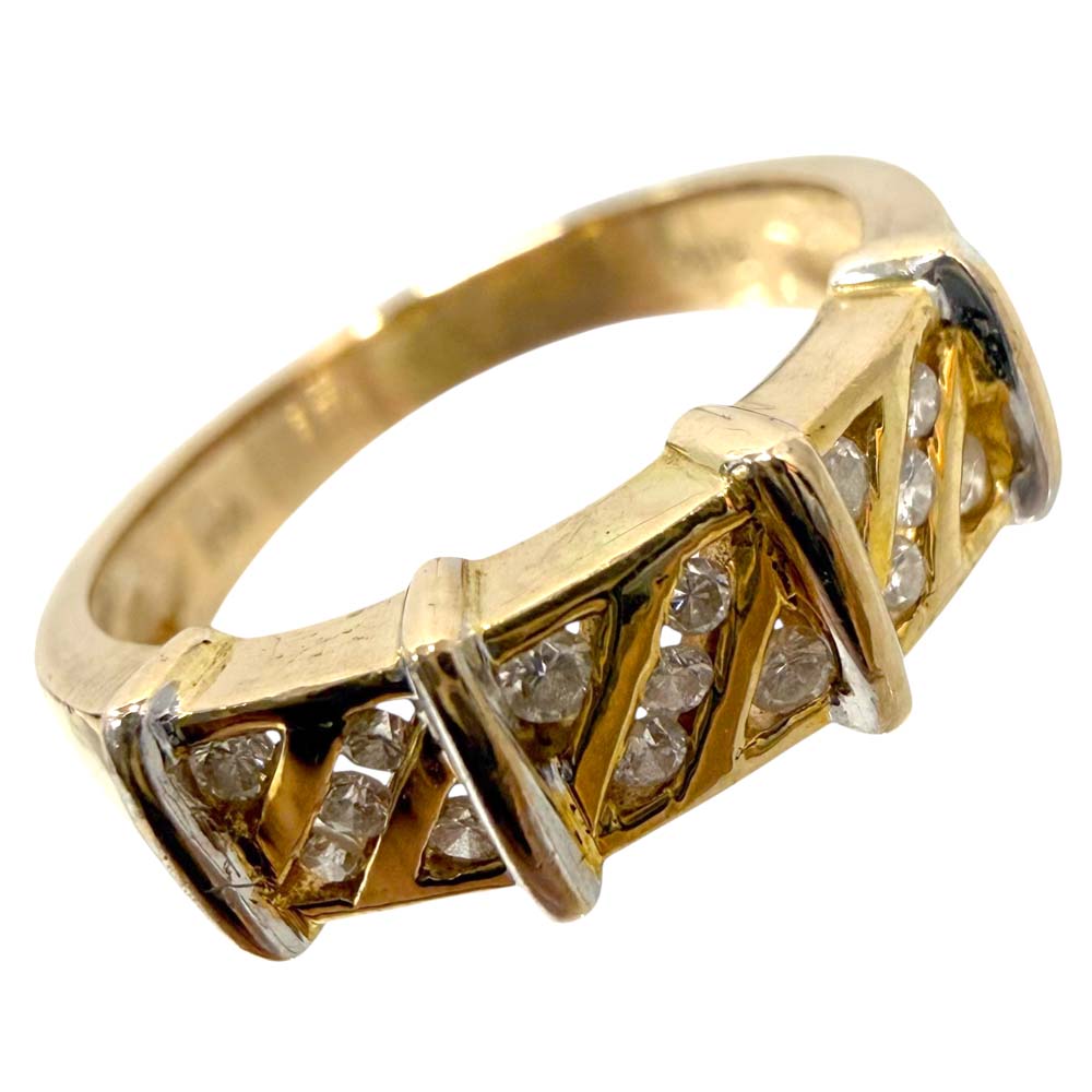 【美品】 ダイヤ付きデザインリング K18 ダイヤモンド 0.15ct 約3.8g 約9.5号 【中古】