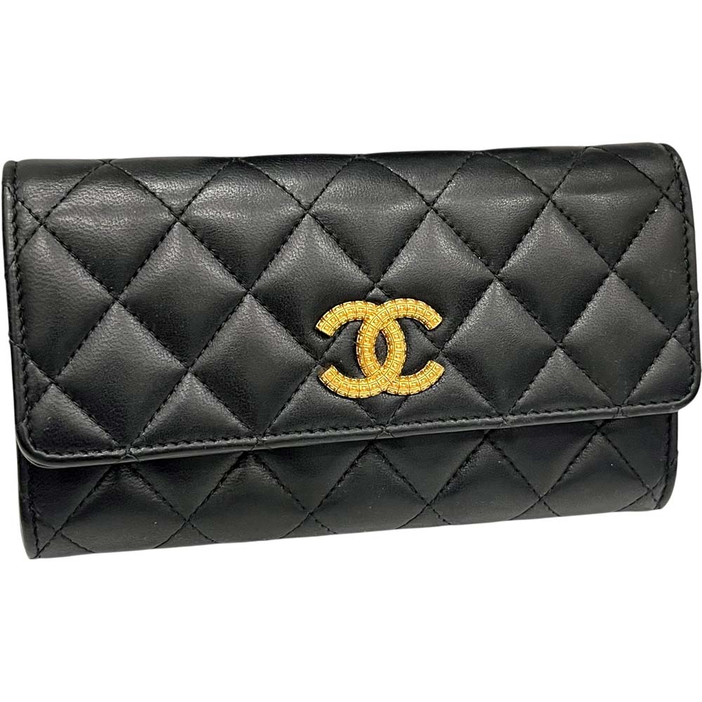 ［泉店］【美品】 シャネル AP3409 マトラッセ 二つ折り財布 ブラック ゴールド【中古】｜質屋かんてい局山形北店