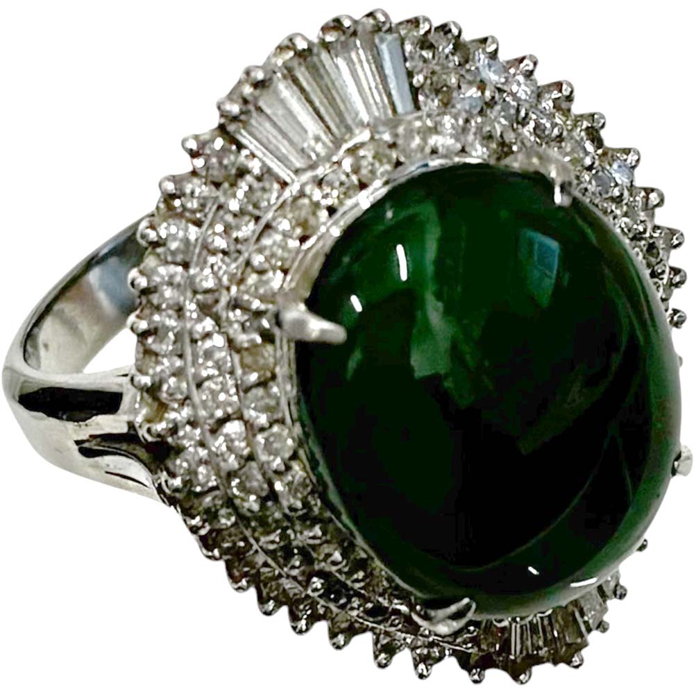 ［泉店］【美品】 翡翠付きダイヤモンドリング Pt900 翡翠 6.92ct メレダイヤ 1.26ct 約13.97g 約11.5号 【中古】｜質屋かんてい局山形北店