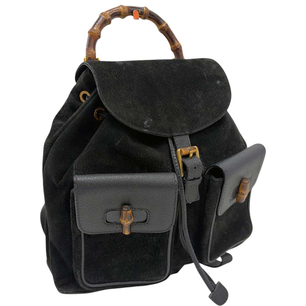 【良品】 グッチ 003・2023・0016 バンブー うしろ側風呂敷き包み 黒いこと うしろ側風呂敷き包み 背嚢 背嚢 【中古】 バッグ・小物・ブランド雑貨-レディースバッグ