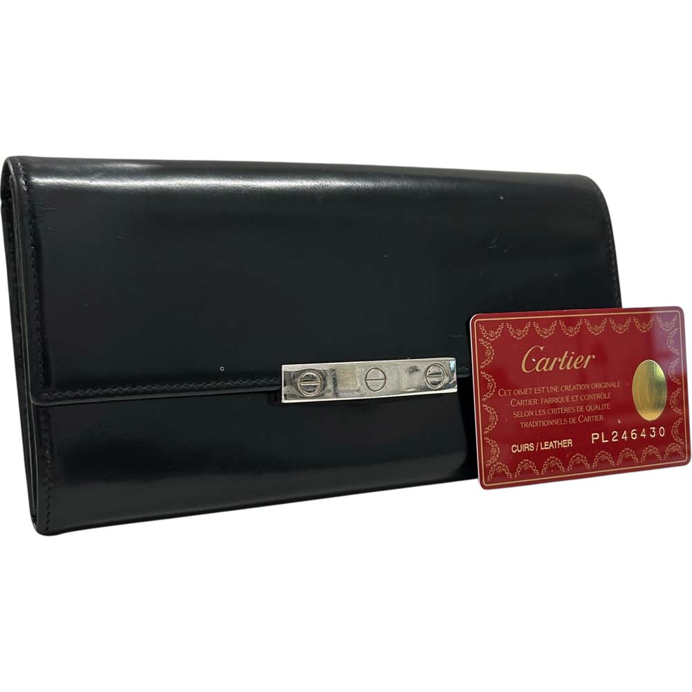 ［南店］【良品】 カルティエ L3000742 優しいこと寄せ合わせ 二つ折り長紙入れ 黒いこと 紙入れ 御釣り入れ 【中古】