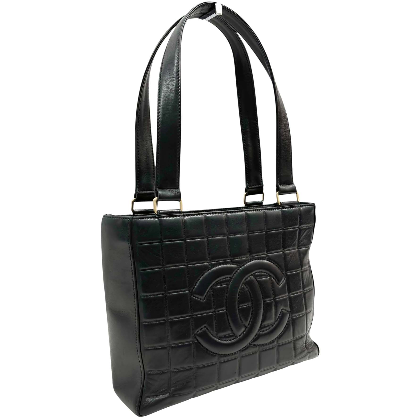 【美品】 シャネル A17809 チョコバー トートバッグ ラムスキン ブラック ハンドバッグ 【中古】