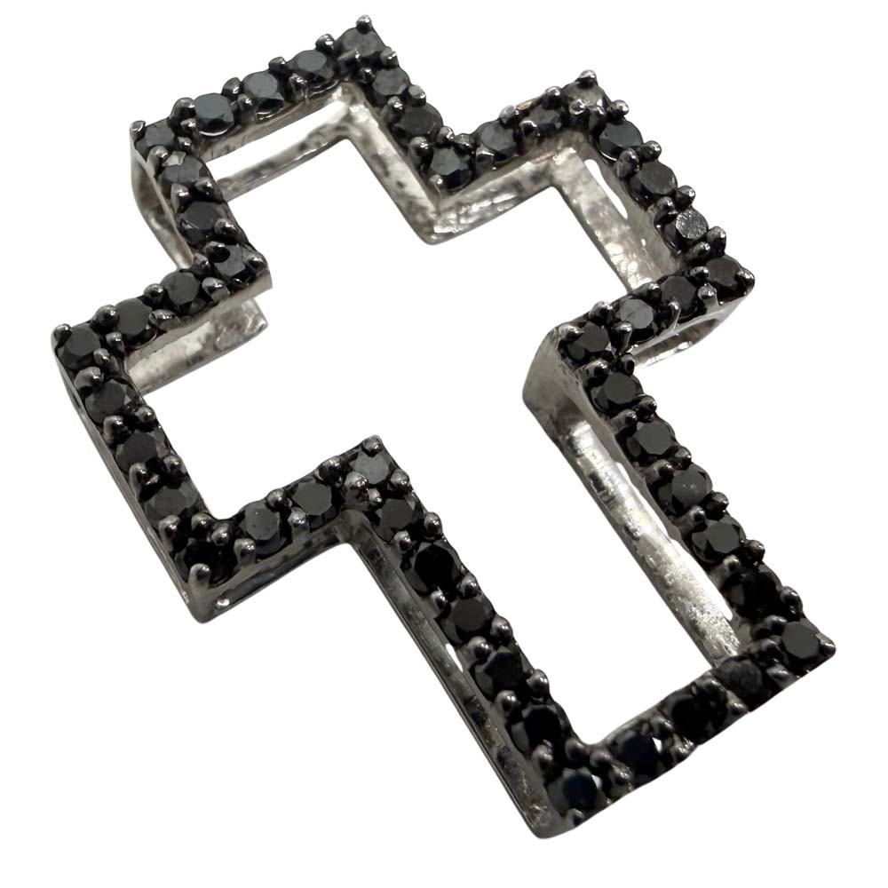 【美品】 ブラックダイヤ付 クロス デザイン ペンダントトップ K18WG ブラックダイヤモンド 0.46ct 約1.78g 【中古】
