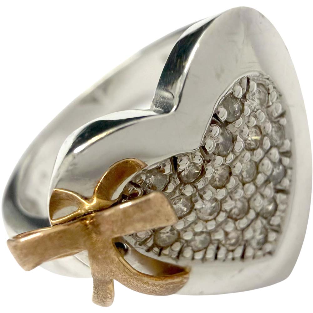 ［南店］ 【美品】 ハートモチーフリング リボン付き K18WG メレダイヤモンド 0.19ct 約6.47g 約12号 【中古】｜質屋かんてい局山形北店