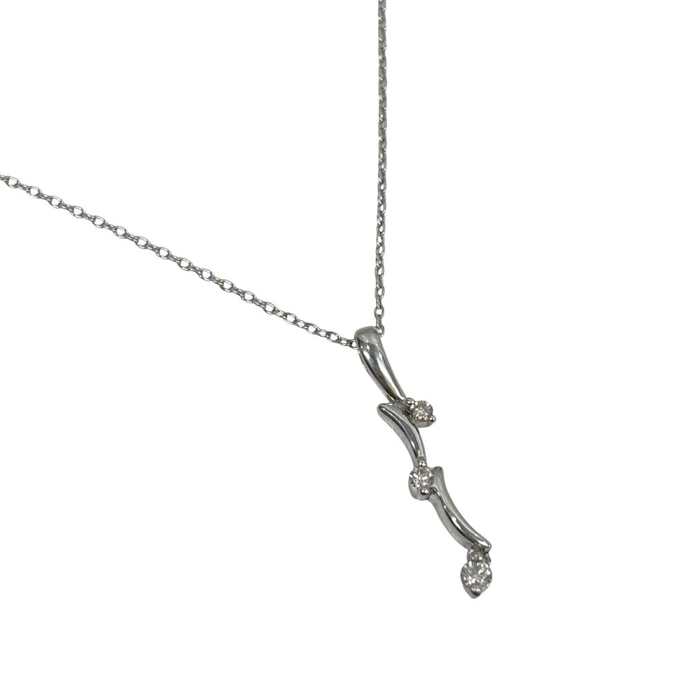 【極美品】 ダイヤ付きデザインネックレス K18WG 0.10ct 約41cm 約2.60g 【中古】