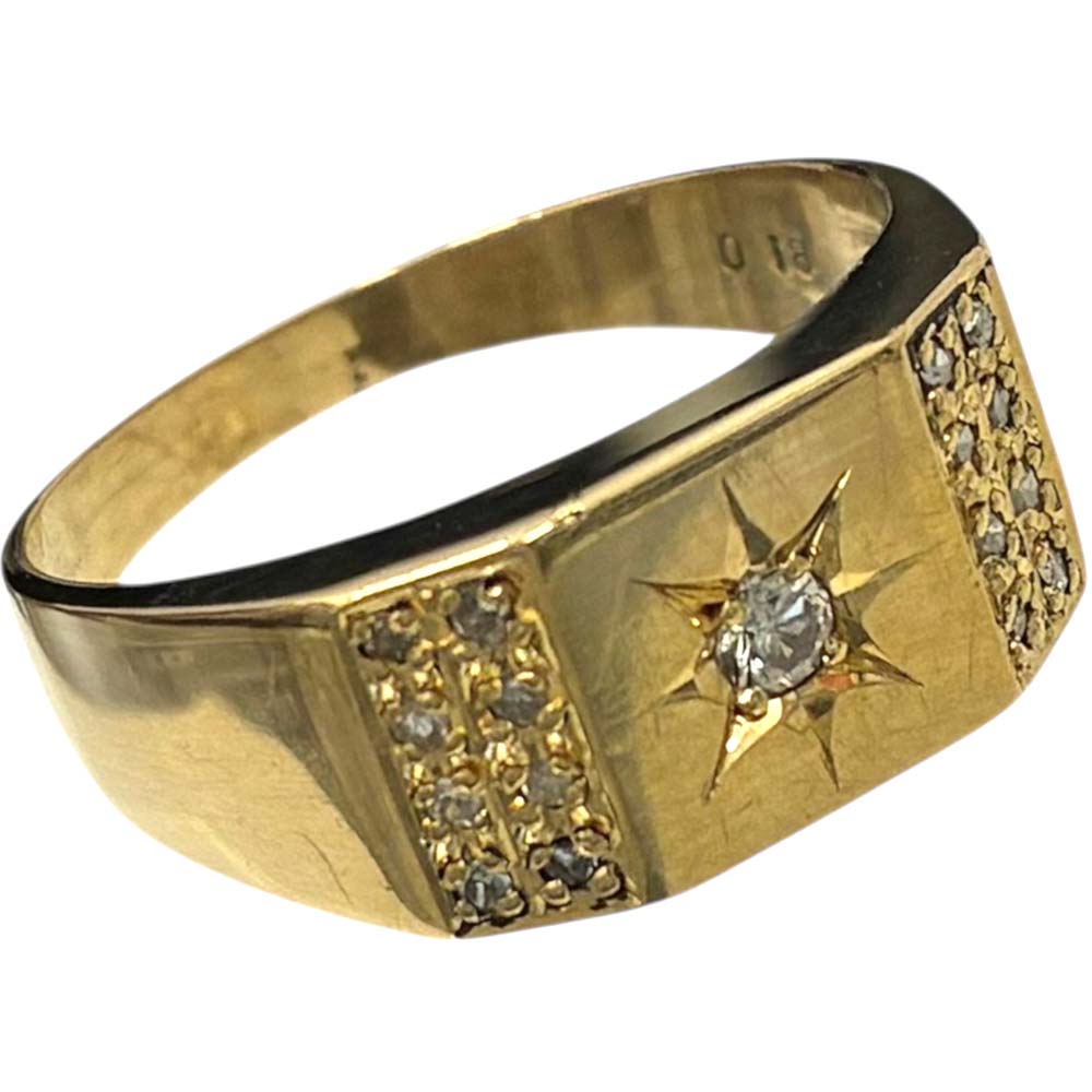 ［泉店］【美品】 ダイヤモンド付き印台リング K18 ダイヤモンド 0.18ct 約5.65g 約19号 【中古】