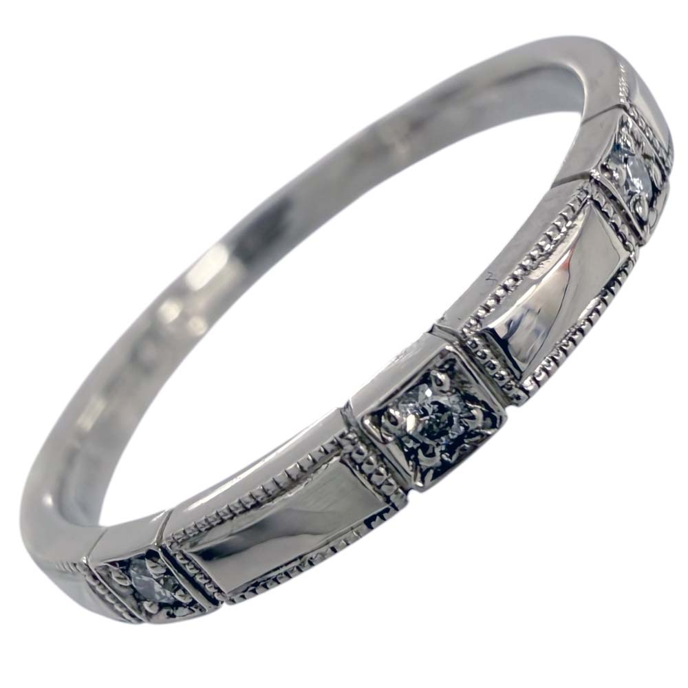 【美品】 アフラックス ダイヤ付きミル打ちデザインリング Pt900 ダイヤモンド 0.03ct 約2.6g 約9号 【中古】