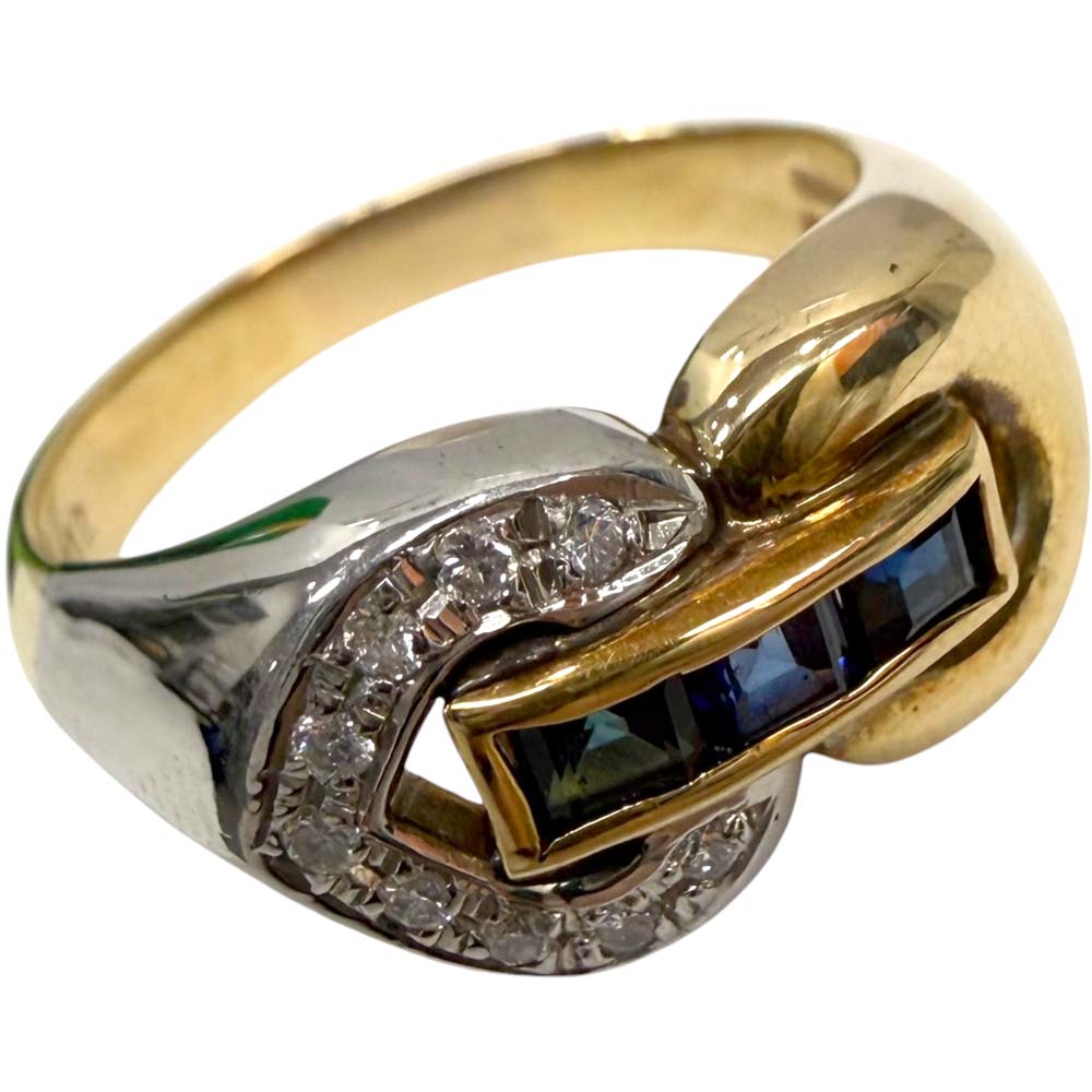 【美品】 サファイア ダイヤ付きデザインリング K18 Pt850 サファイア 0.61ct ダイヤモンド 0.12ct 約8.24g 約18号 【中古】