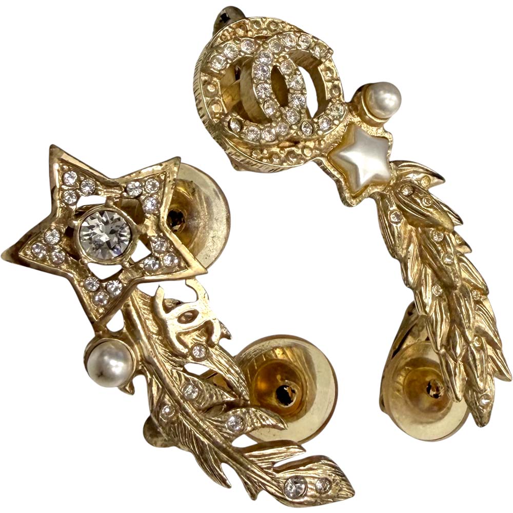 ［泉店］【良品】 シャネル A19K スター フェザー ココマーク イヤリング GP 約10.04g 【中古】｜質屋かんてい局山形北店
