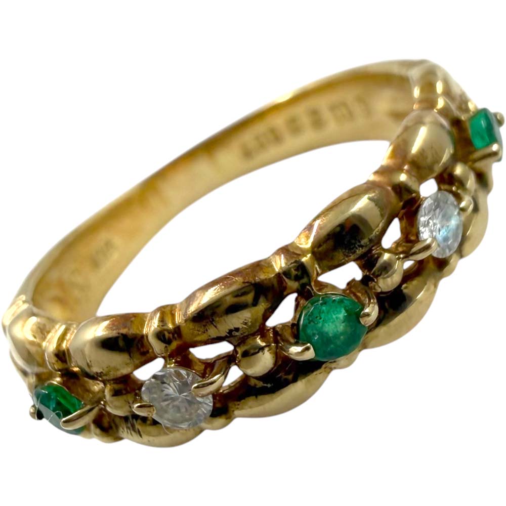 【良品】 エメラルド ダイヤ付きデザインリング K18 エメラルド 0.12ct ダイヤモンド 0.07ct 約3.18g 約11号 【中古】｜質屋かんてい局山形北店
