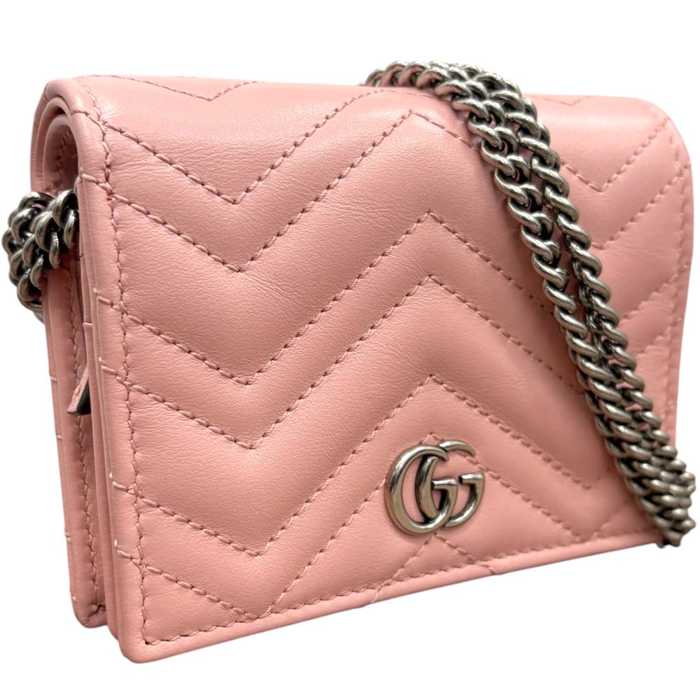 ［泉店］【良品】 グッチ 625693 GGマーモントチェーンウォレット サクラ色 【中古】