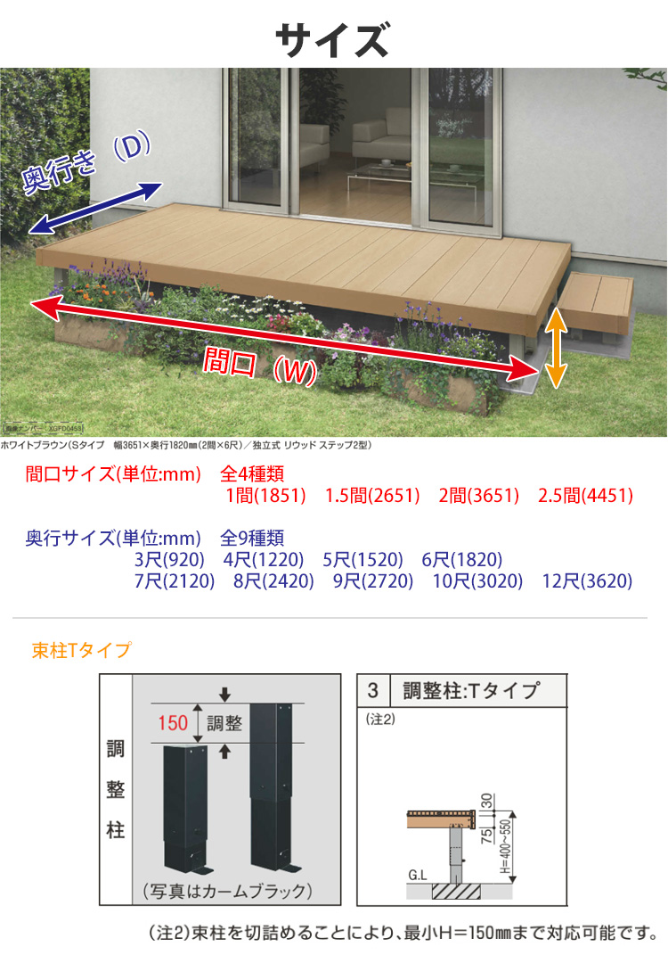 本格的】【組み立て式】YKKAP リウッドデッキ200 Ｈタイプ 高さ550