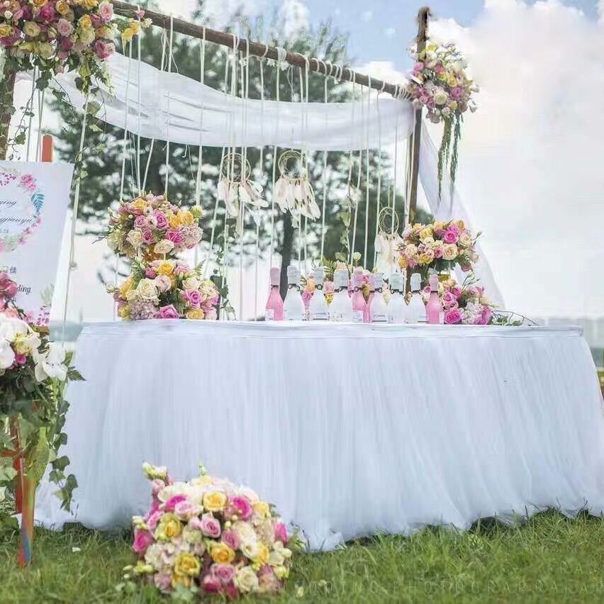 チュチュテーブルスカートレース テーブルチュール450cm x 76cm誕生日結婚披露宴家の装飾ふわふわパーティー用品 宴会装飾 長方形