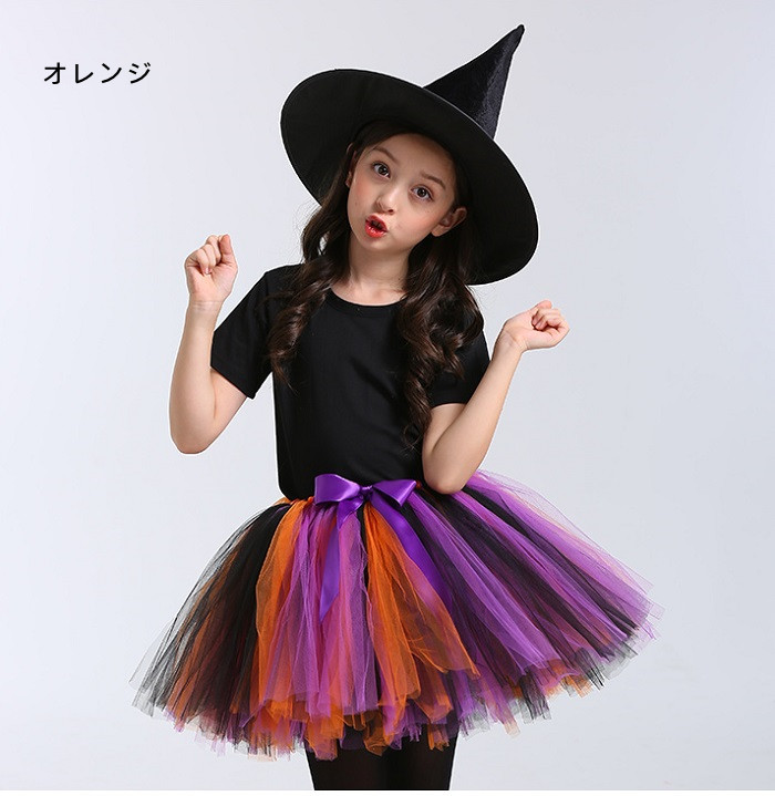 NEW ARRIVAL ハロウィン コスプレ 女の子 衣装 魔女 子供 仮装 キッズ スカート コスチューム 洋服 上下セット Halloween  姫系 カラフルドレス 変装 魔法使い 子どもスカートＴシャツ 悪魔 cosplay newschoolhistories.org