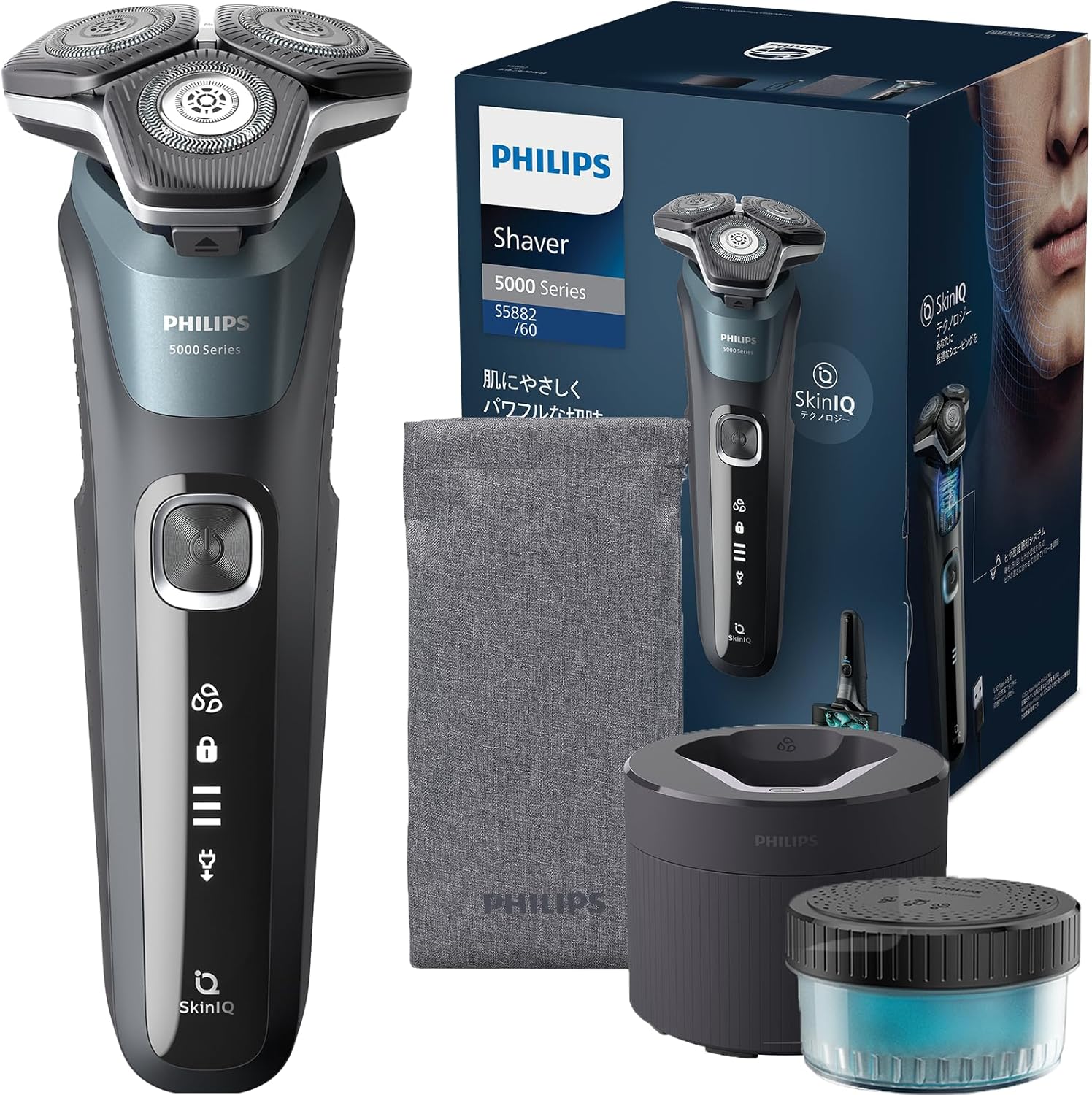フィリップス 電気シェーバー 5000シリーズ 洗浄機付きモデル PHILIPS 電動 髭剃り メンズ 45枚刃 回転式 お風呂剃り 丸洗い可 S5882/66 ぺトロールブルー 5000Series